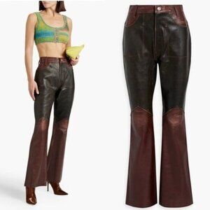 NEW RE/DONE Two Tone Leather Flared Pants 26 Brown Western Vintage High Rise